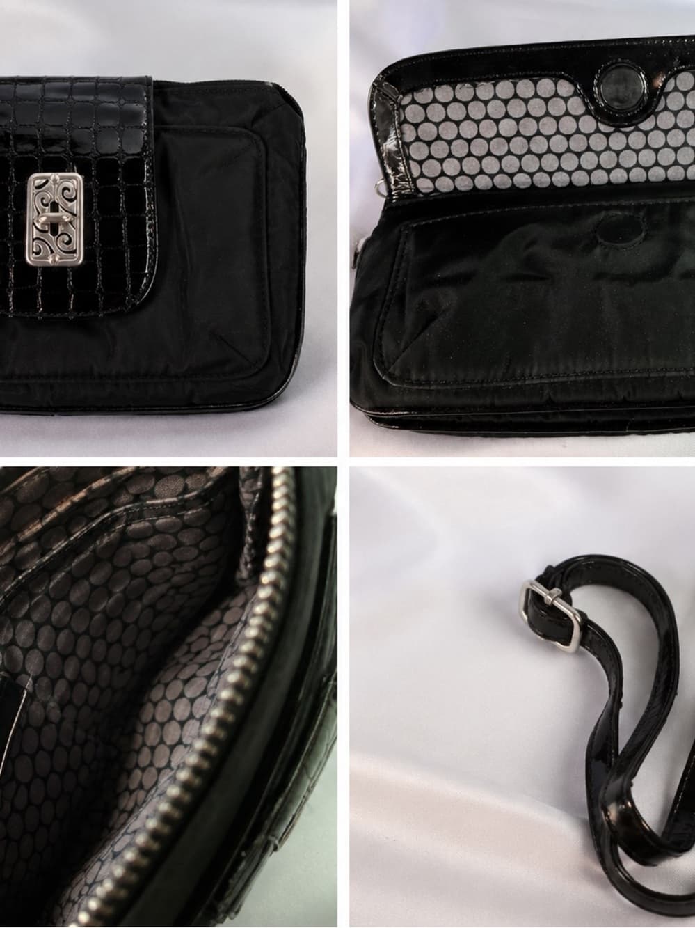 ★ Brighton Black Patent Croc Embossed Organizer Crossbody Wallet Bag - Thumbnail 8