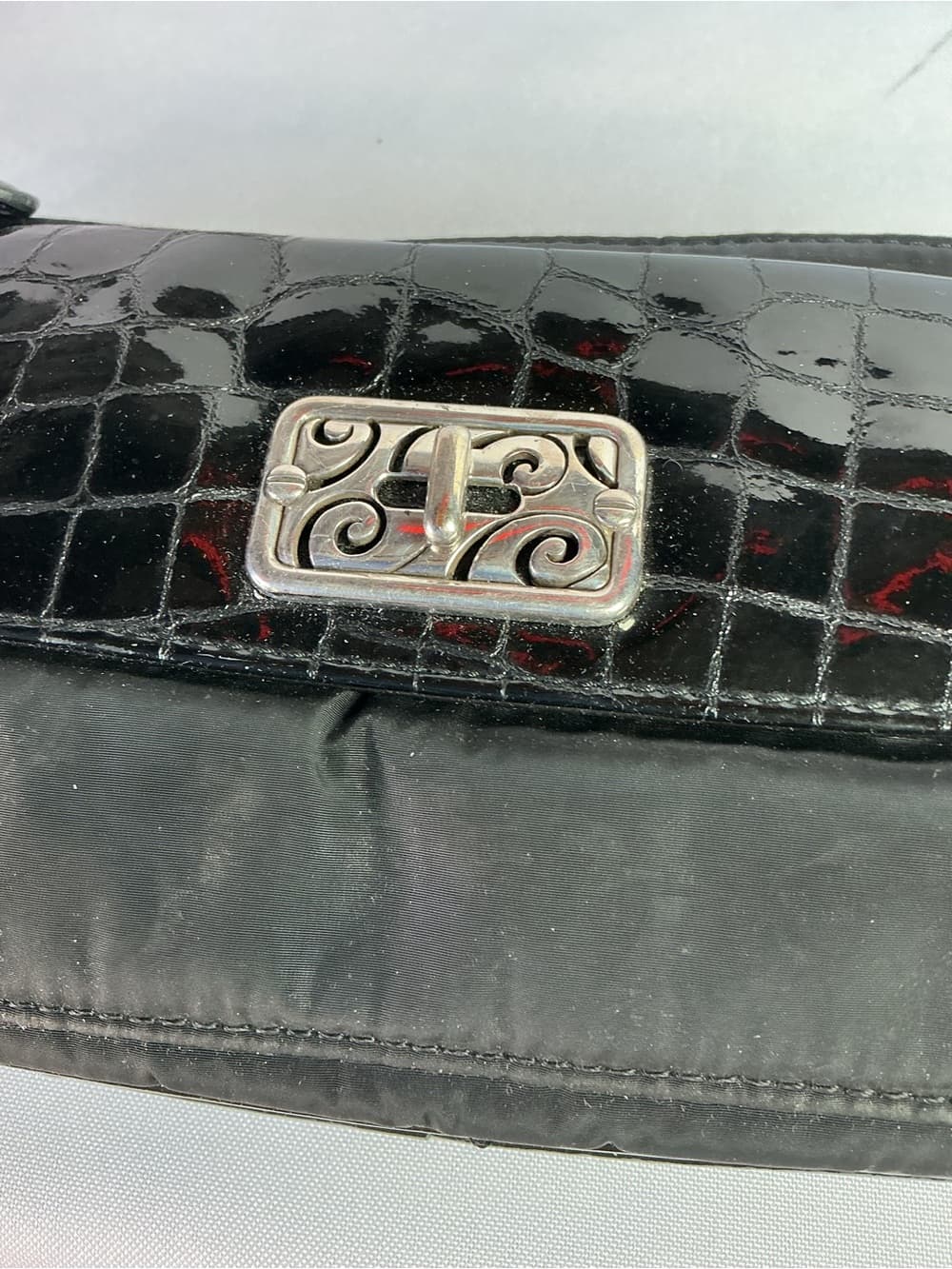 ★ Brighton Black Patent Croc Embossed Organizer Crossbody Wallet Bag