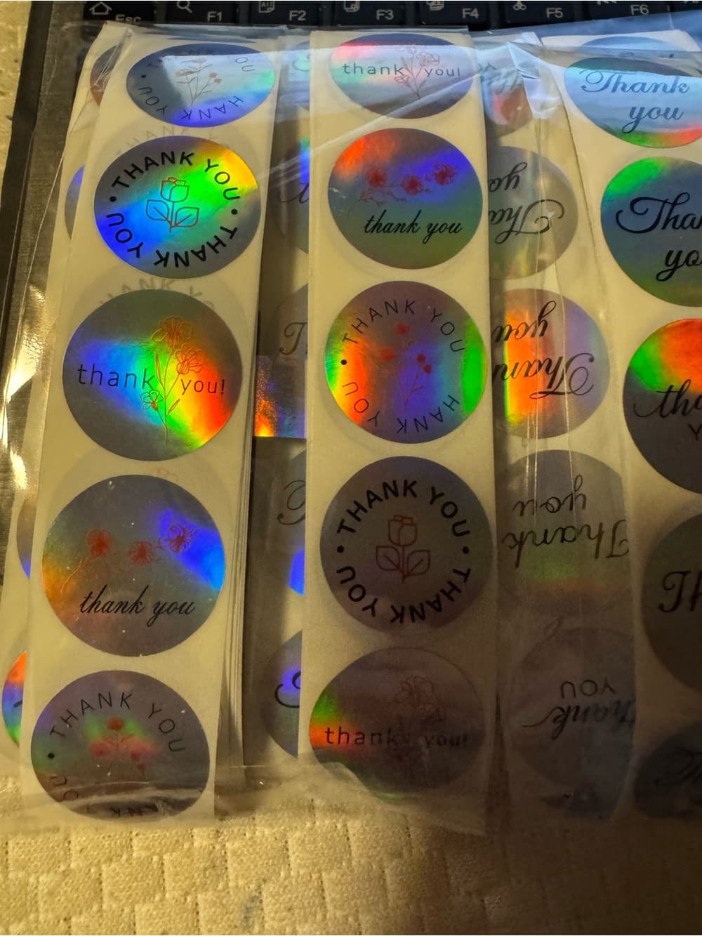 ★100 Holographic Thank You Stickers Floral Silver Seals Packaging Labels