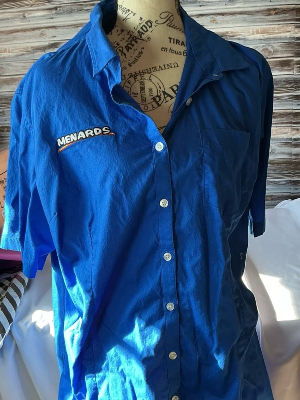 ★ Menards Blue Button Down Work Shirt Logo Uniform Women 2X - Thumbnail 5