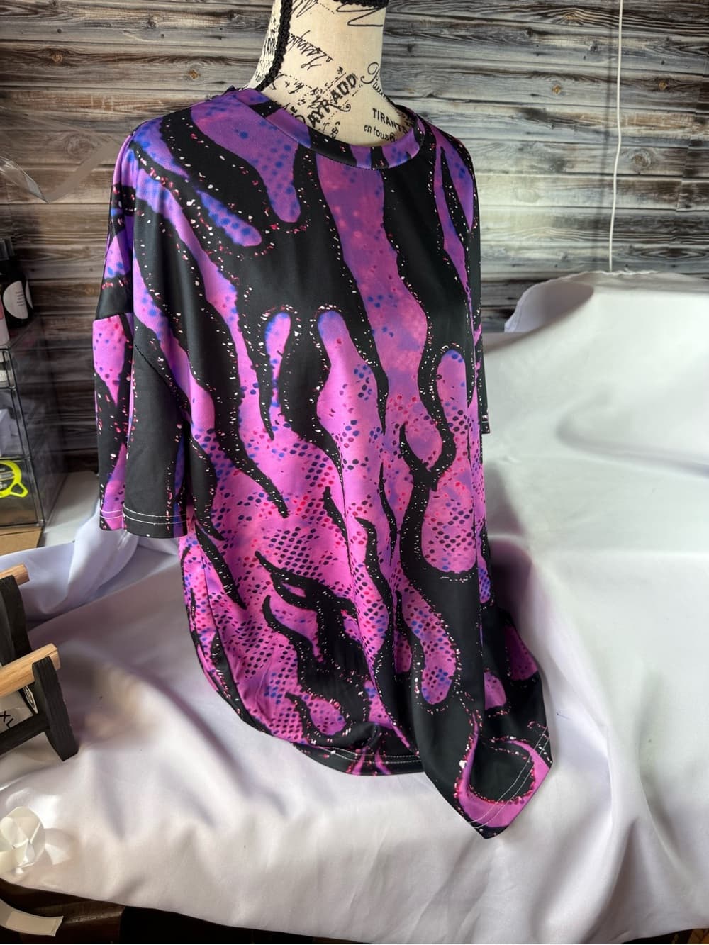 ⭐ Y2K Purple Black Flame Print Oversized Mesh Jersey Tee 2XL - Thumbnail 6