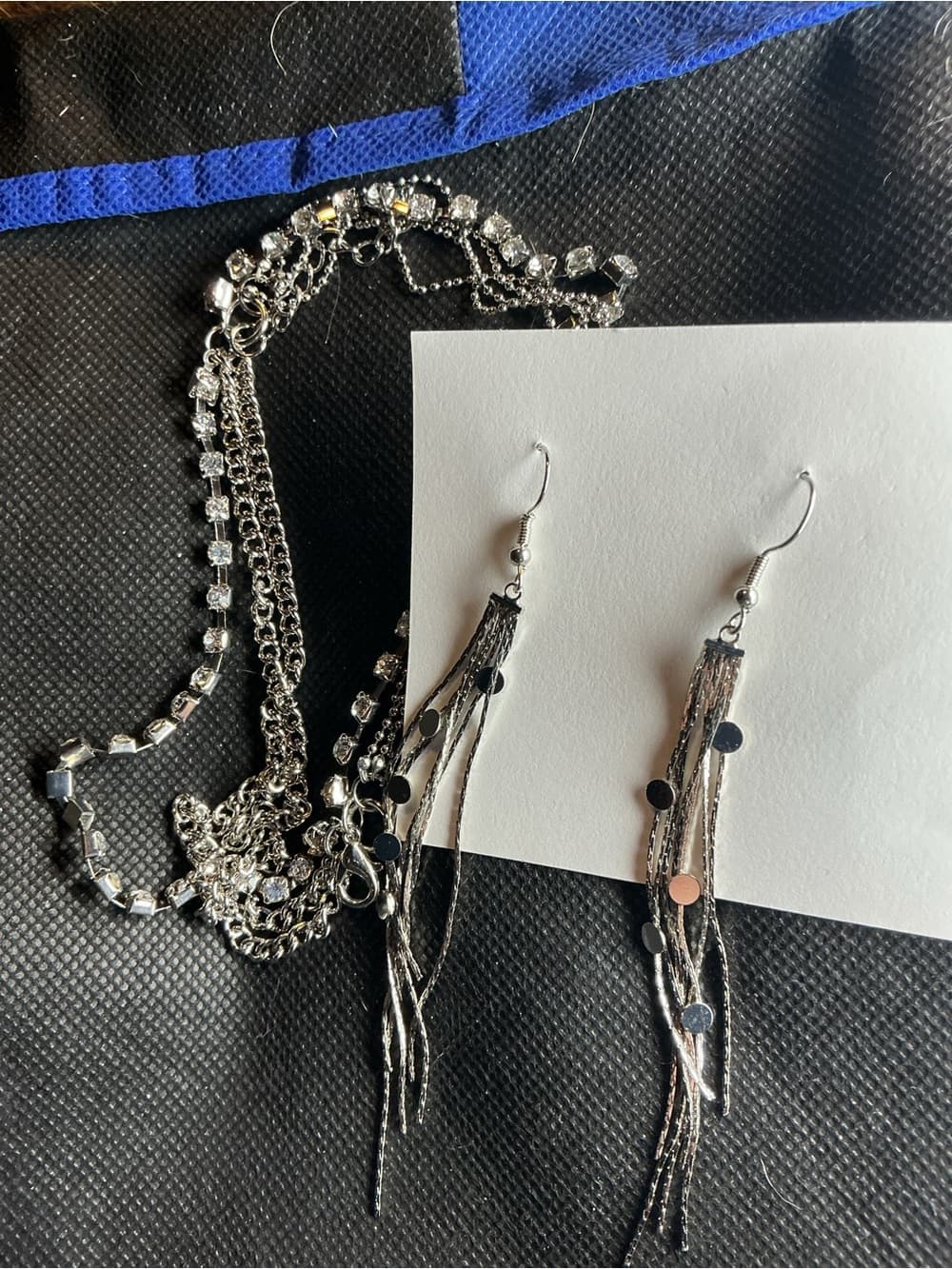 ★ Silver Fringe Dangle Earrings Disco Sequin Statement Glam - Thumbnail 2
