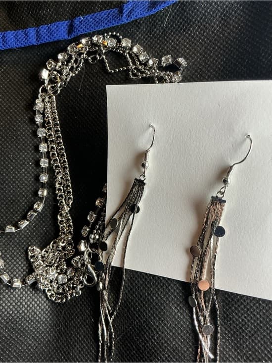 ★ Silver Fringe Dangle Earrings Disco Sequin Statement Glam - Thumbnail 4