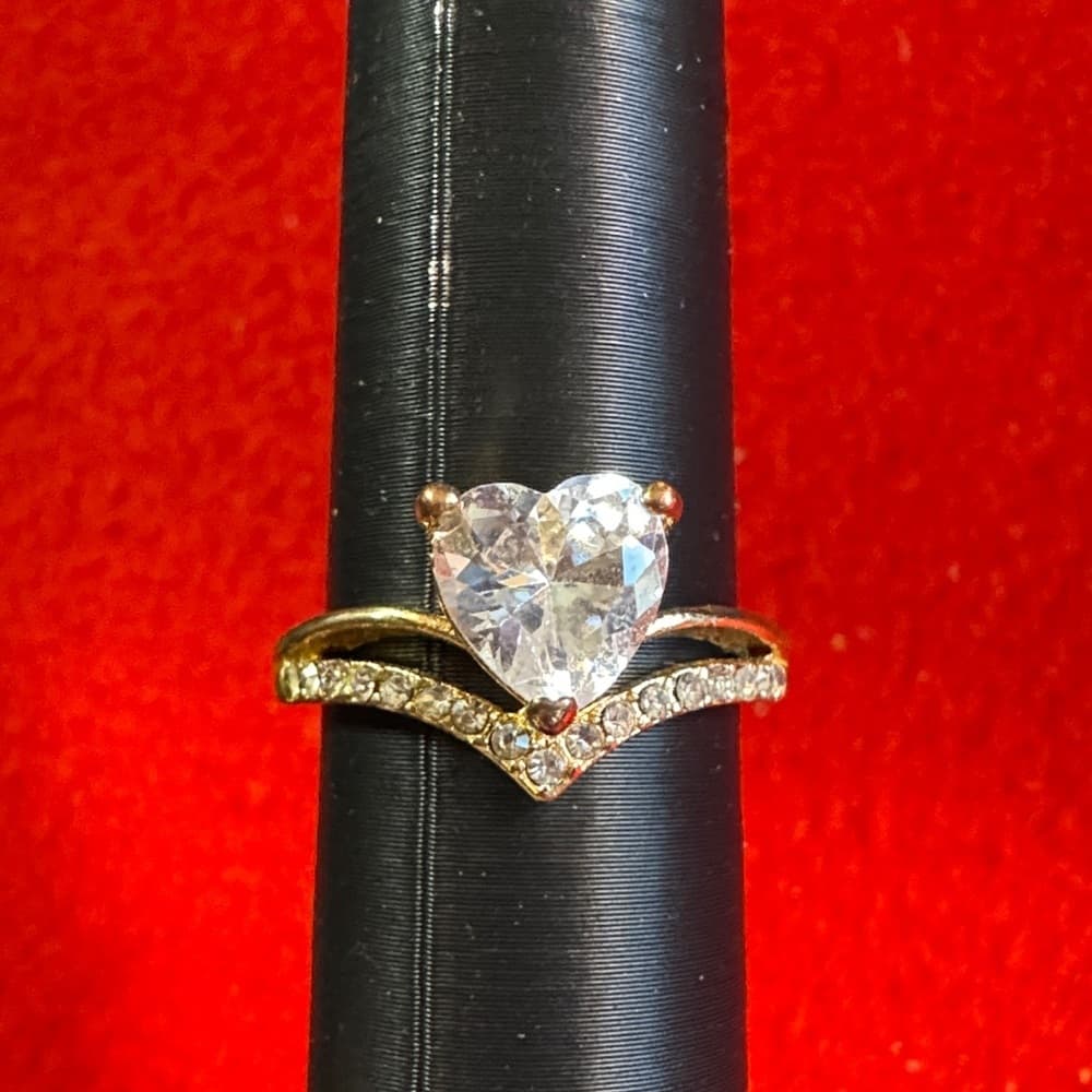 ★ Gold Tone Heart Cut CZ Ring Rhinestone Wrap Band Romantic Glam - Thumbnail 3