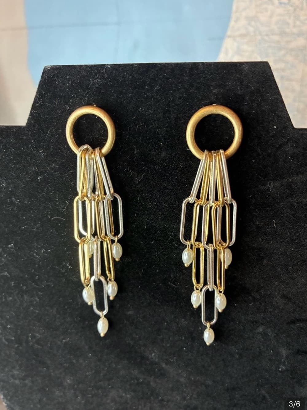 ★ Boho Pearl Paperclip Fringe Earrings Gold Statement Dangle Jewelry