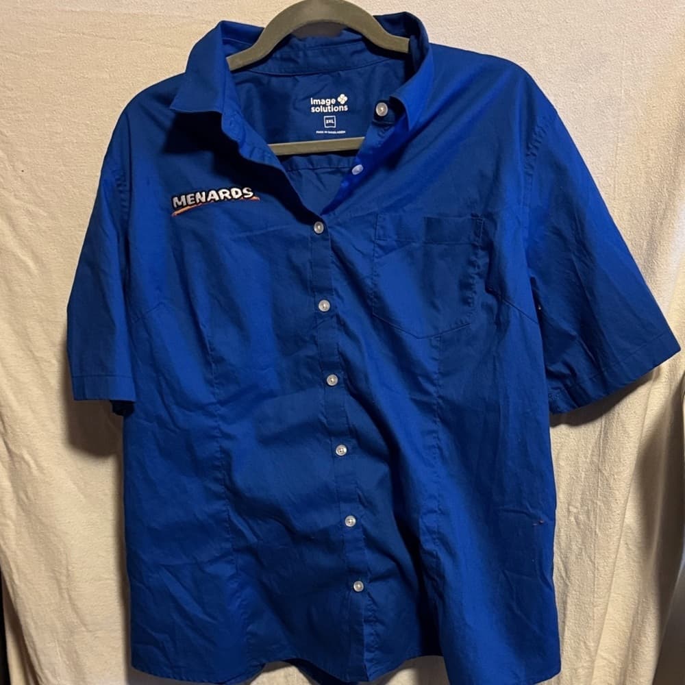 ★ Menards Blue Button Down Work Shirt Logo Uniform Women 2X - Thumbnail 4
