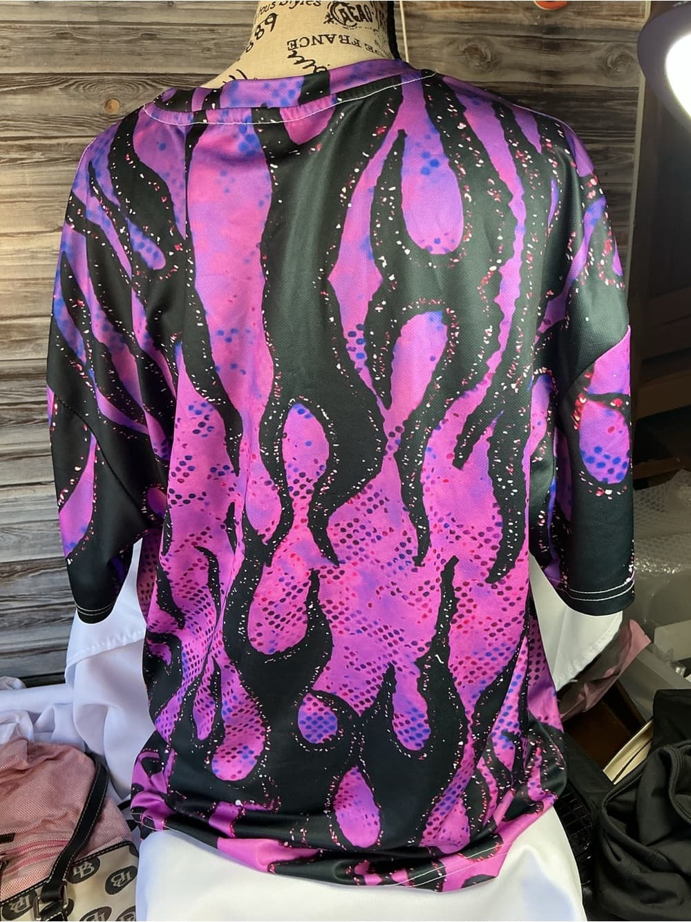 ⭐ Y2K Purple Black Flame Print Oversized Mesh Jersey Tee 2XL - Thumbnail 3