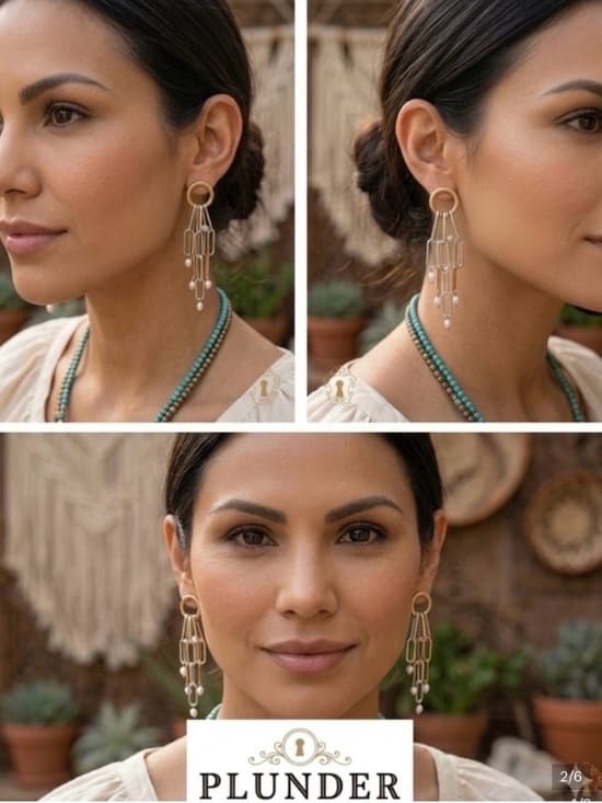 ★ Boho Pearl Paperclip Fringe Earrings Gold Statement Dangle Jewelry - Thumbnail 3