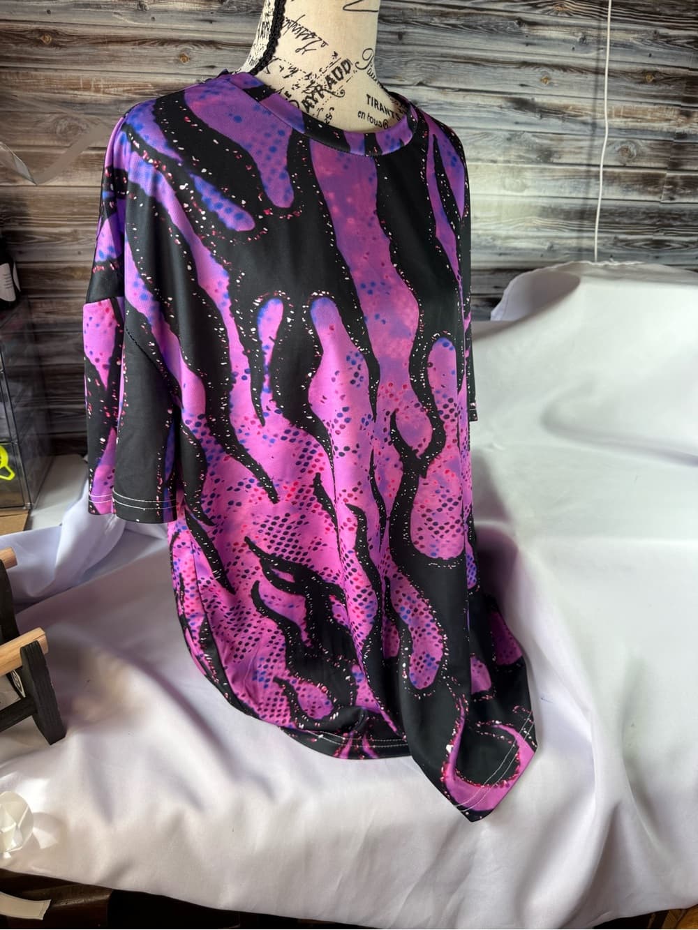 ⭐ Y2K Purple Black Flame Print Oversized Mesh Jersey Tee 2XL - Thumbnail 5