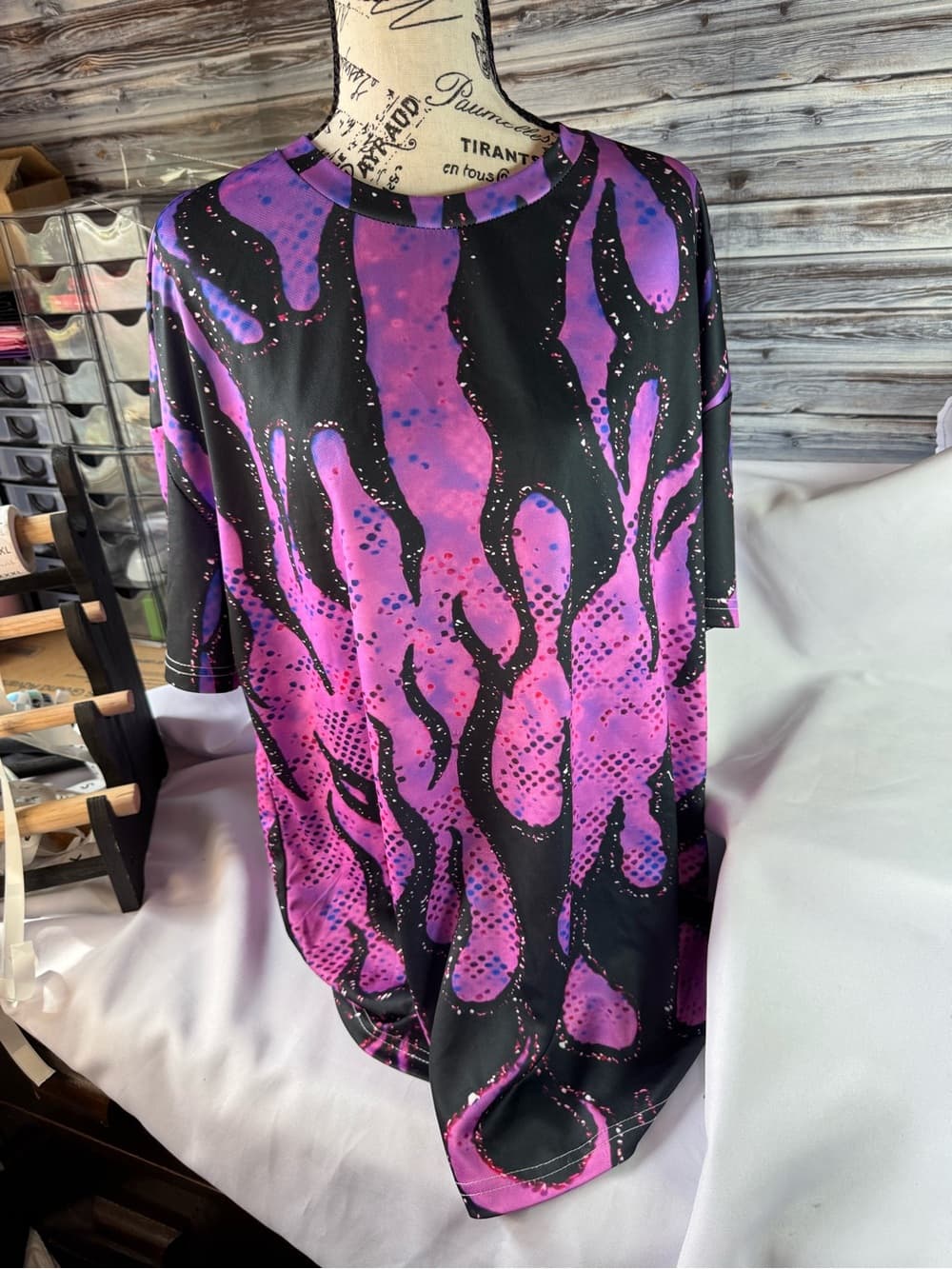 ⭐ Y2K Purple Black Flame Print Oversized Mesh Jersey Tee 2XL - Thumbnail 4