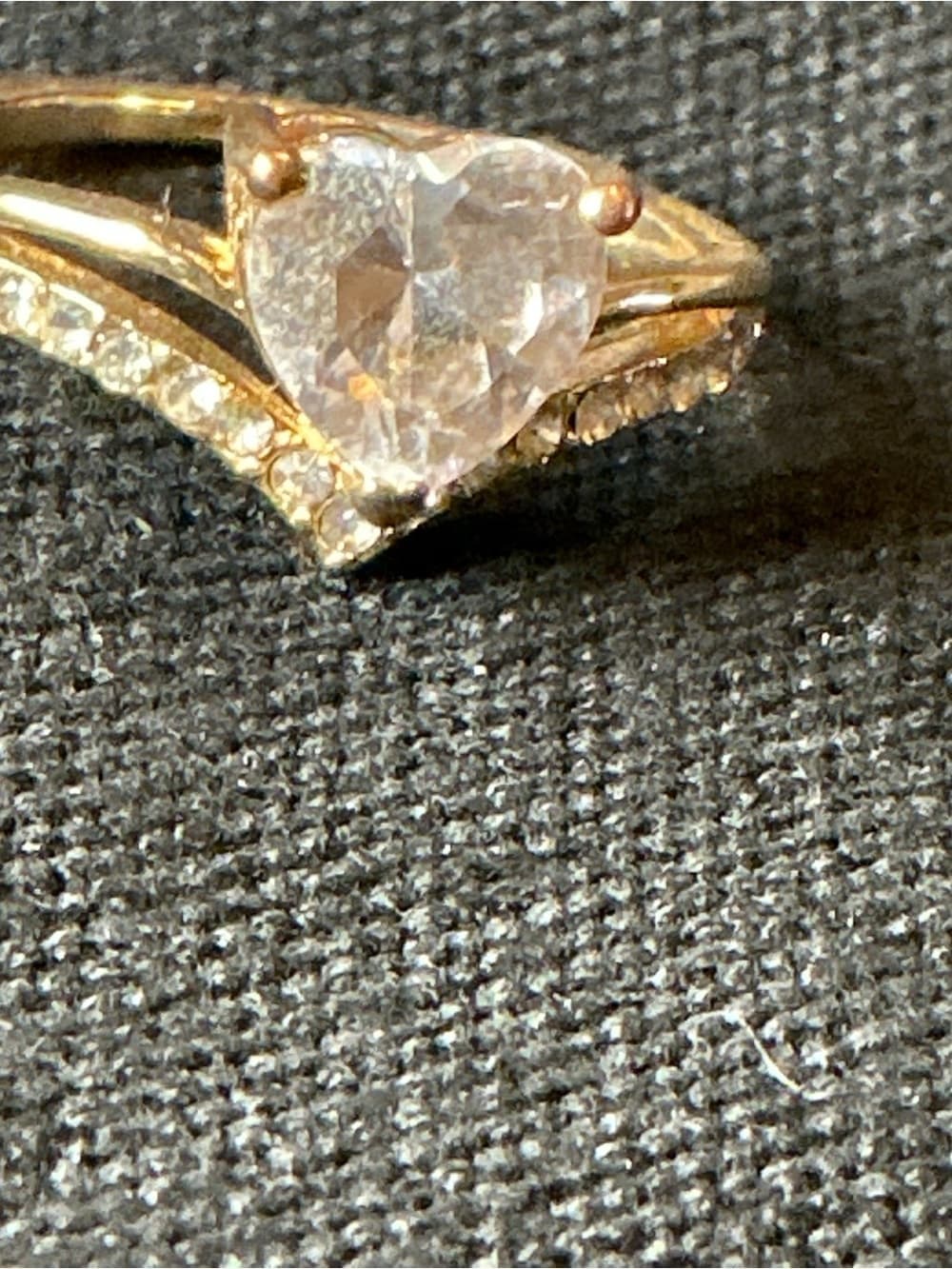 ★ Gold Tone Heart Cut CZ Ring Rhinestone Wrap Band Romantic Glam - Thumbnail 2