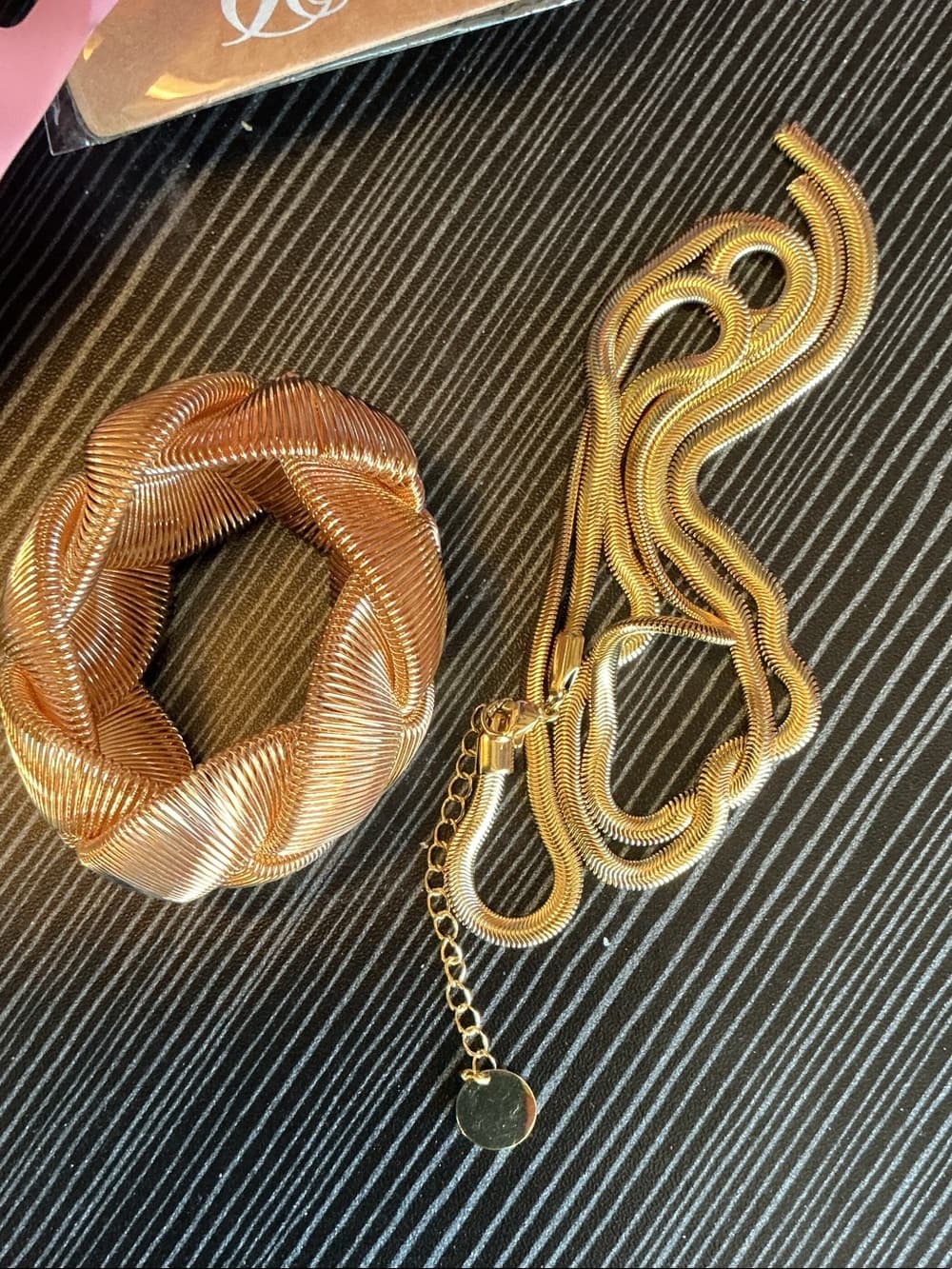 ★ Gold Snake Chain Necklace & Braided Bracelet Set Glam Chic - Thumbnail 2