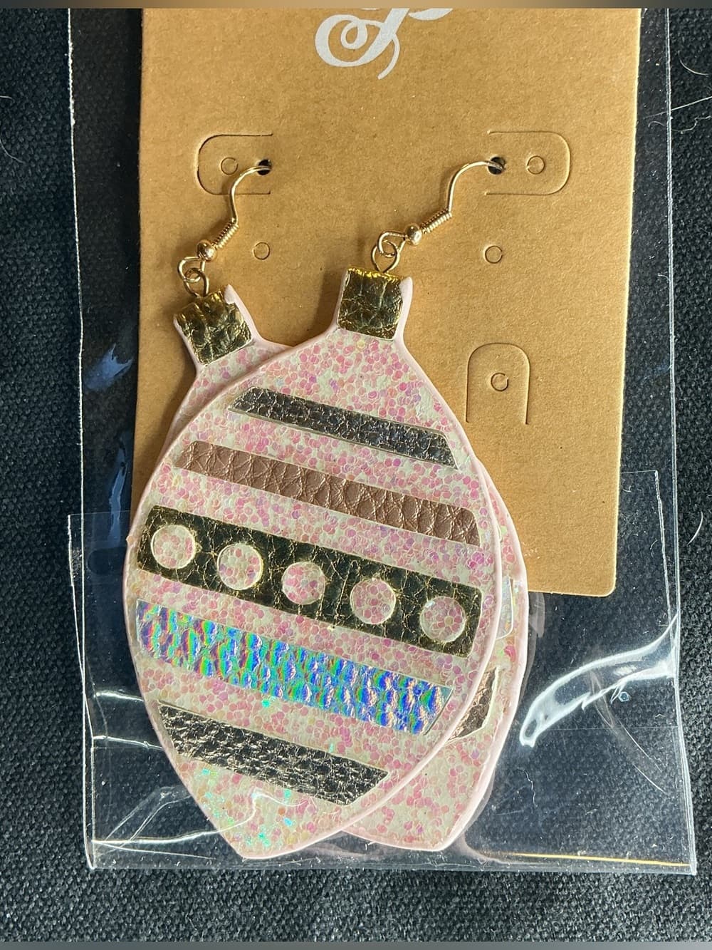 ★ Pink Glitter Christmas Ornament Dangle Earrings Holiday Glam - Thumbnail 3