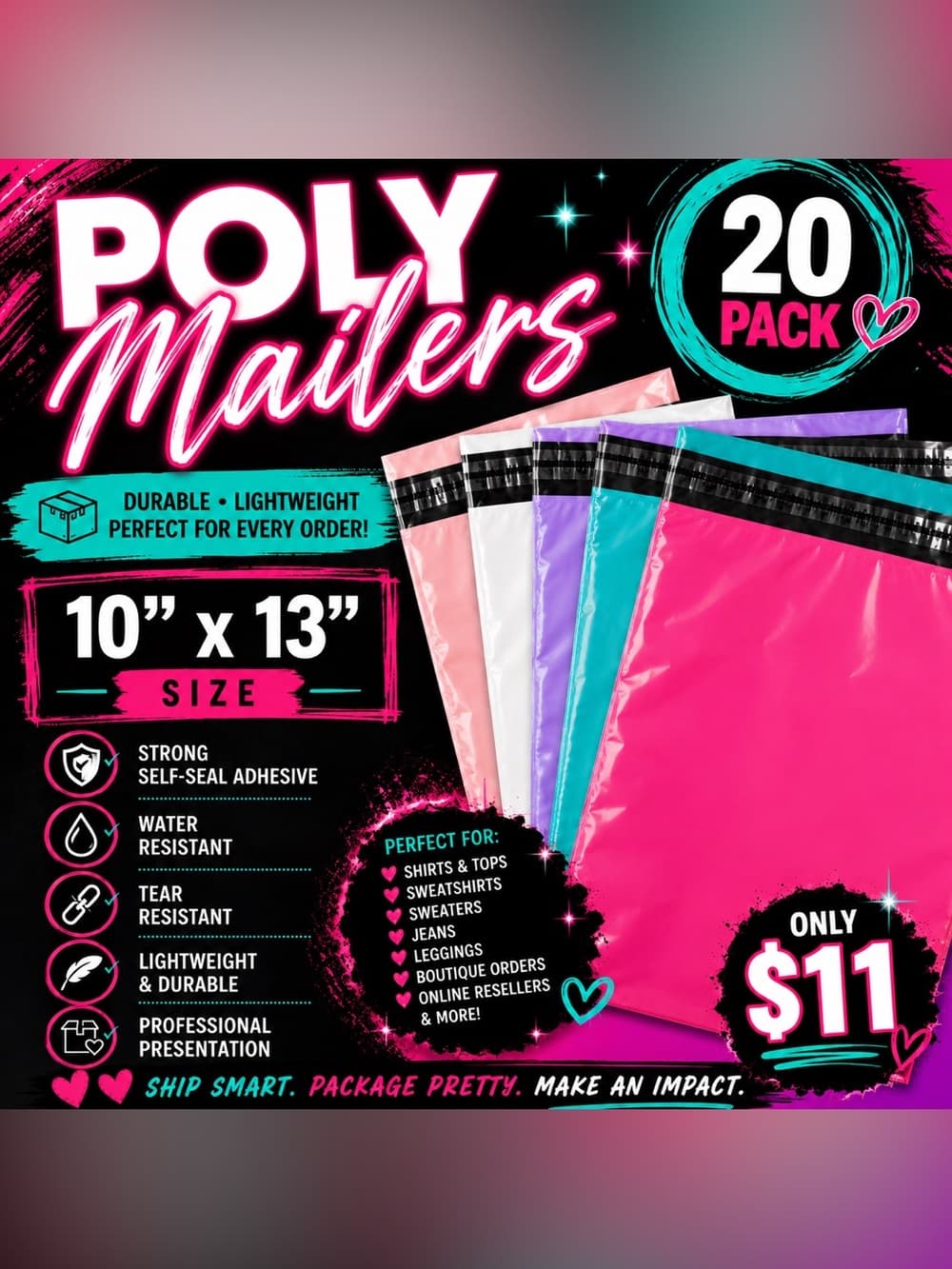★ 20 Pack 10x13 Poly Mailers Shipping Bags Boutique Reseller Supplies