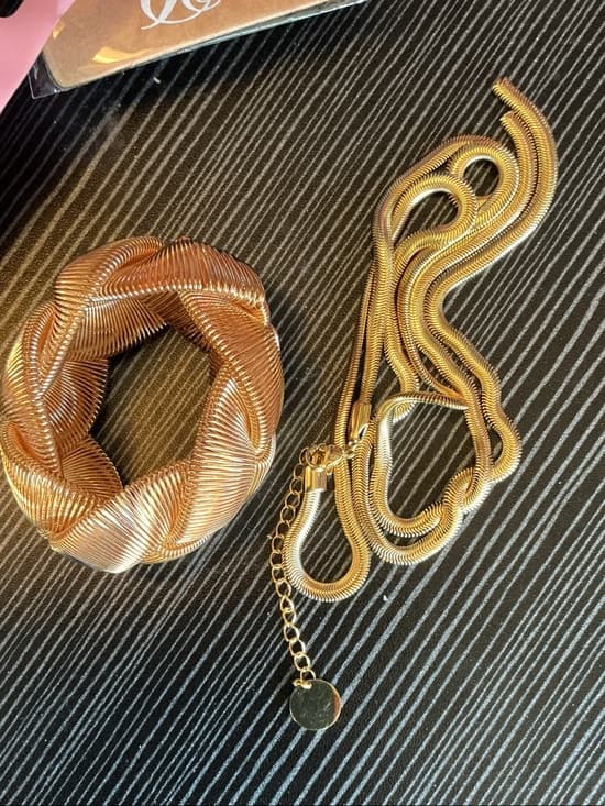 ★ Gold Snake Chain Necklace & Braided Bracelet Set Glam Chic - Thumbnail 3