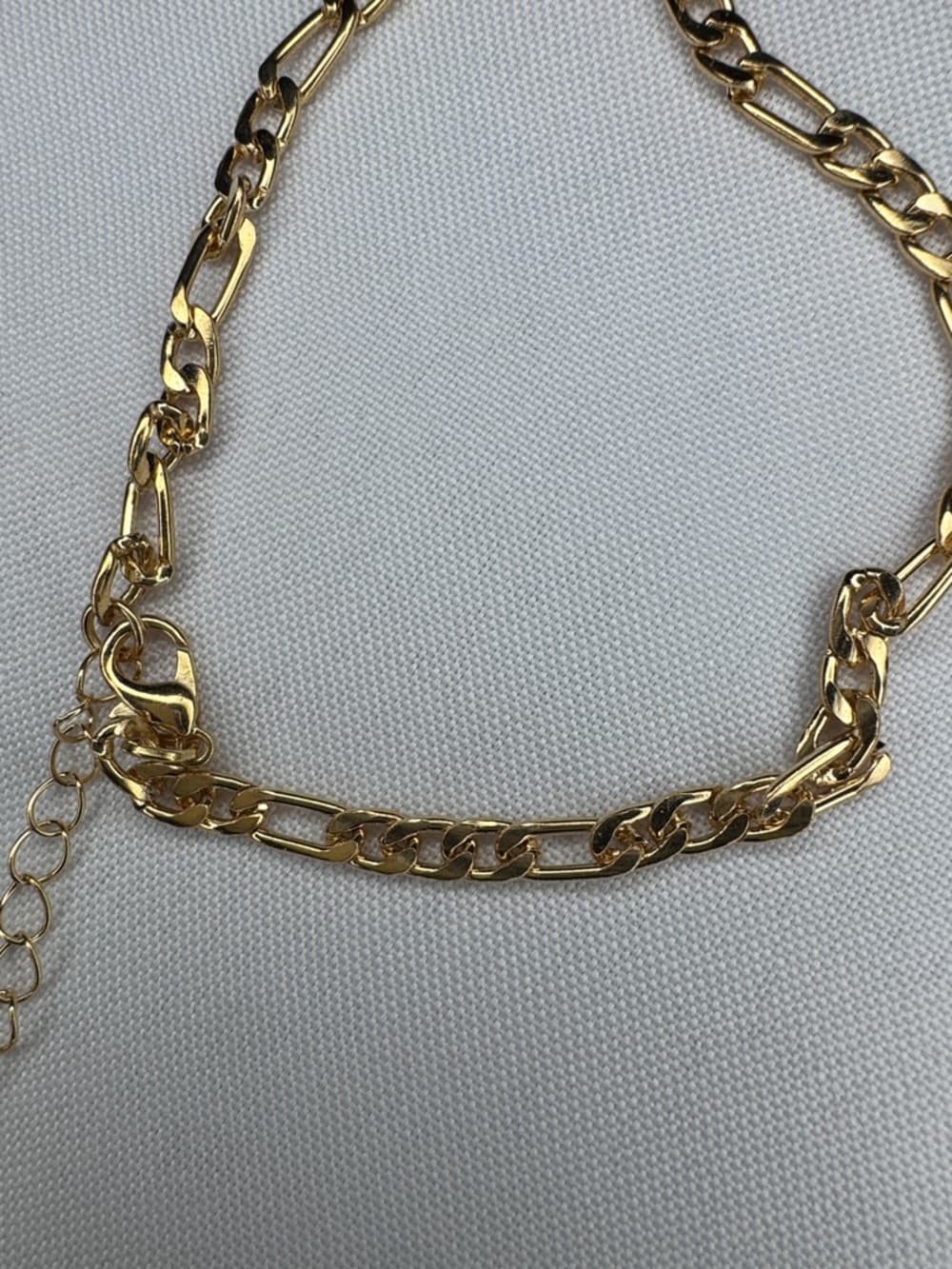 Gold Tone Figaro Chain Bracelet w/ Extender Chunky Link
