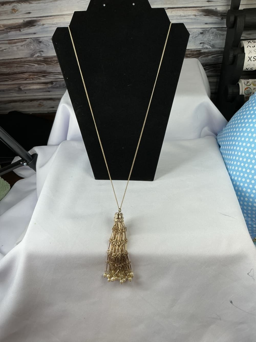 Gold Tassel Necklace Pearl Fringe Long Chain Statement Boho Chic - Thumbnail 2