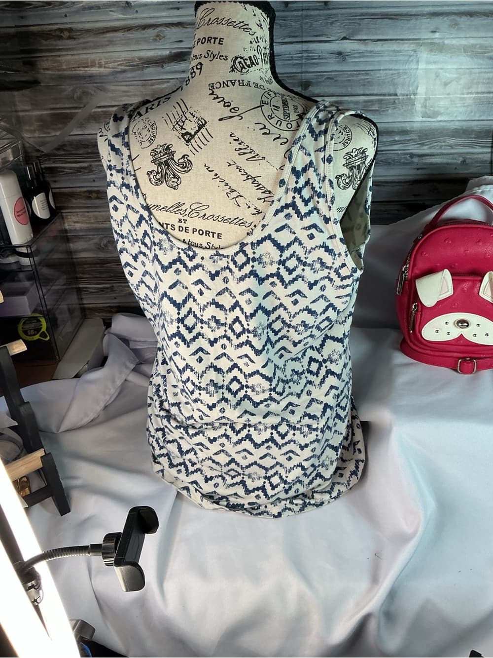★ Maurices Blue White Aztec Print Sleeveless Tank Top XXL Boho Casual - Thumbnail 4