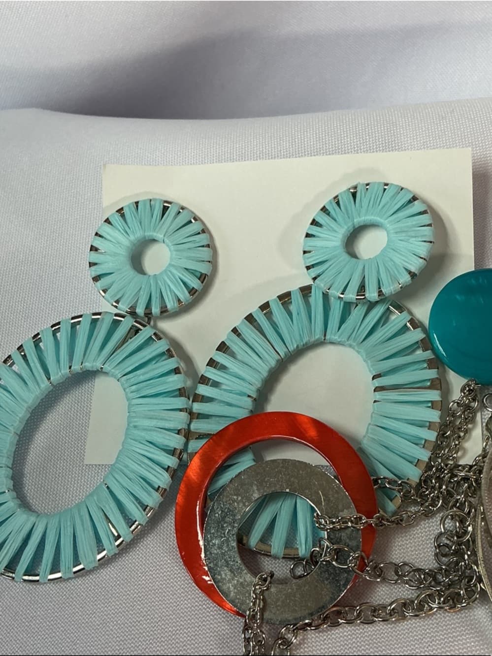 Turquoise Statement Earrings & Colorful Necklace Bracelet Set - Thumbnail 2
