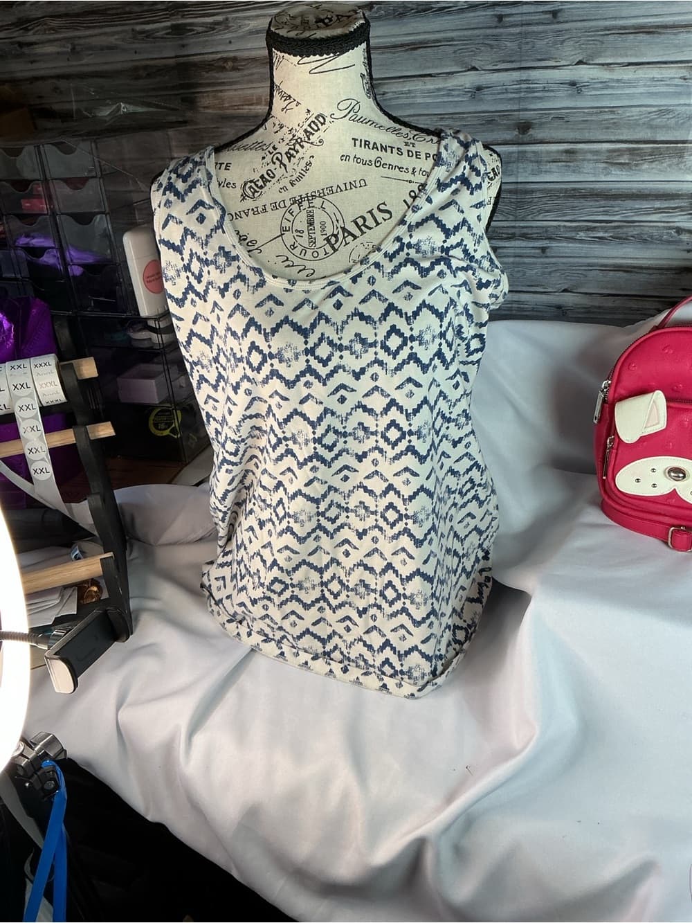 ★ Maurices Blue White Aztec Print Sleeveless Tank Top XXL Boho Casual - Thumbnail 2