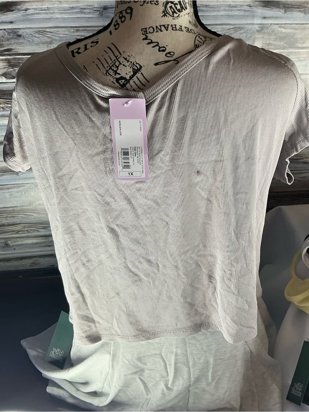 ⭐ Beige Ribbed Cropped Tee Soft Stretch Casual Top 1X - Thumbnail 3