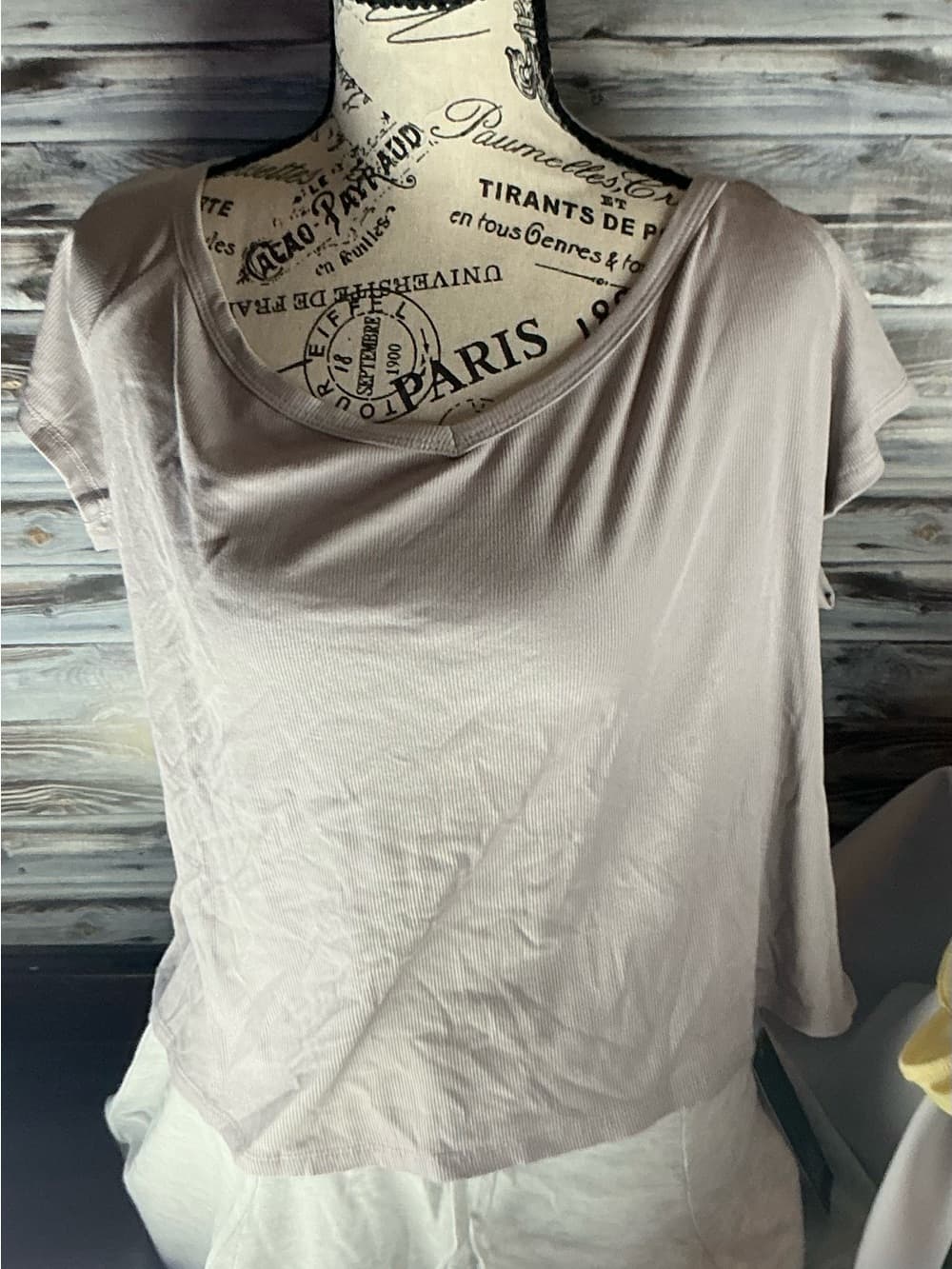 ⭐ Beige Ribbed Cropped Tee Soft Stretch Casual Top 1X