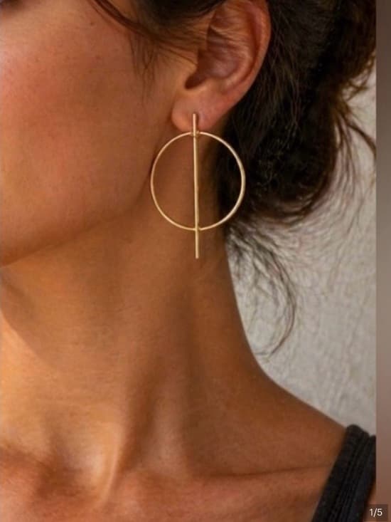 ★ Silver Geometric Hoop Bar Earrings Modern Minimalist Statement - Thumbnail 3