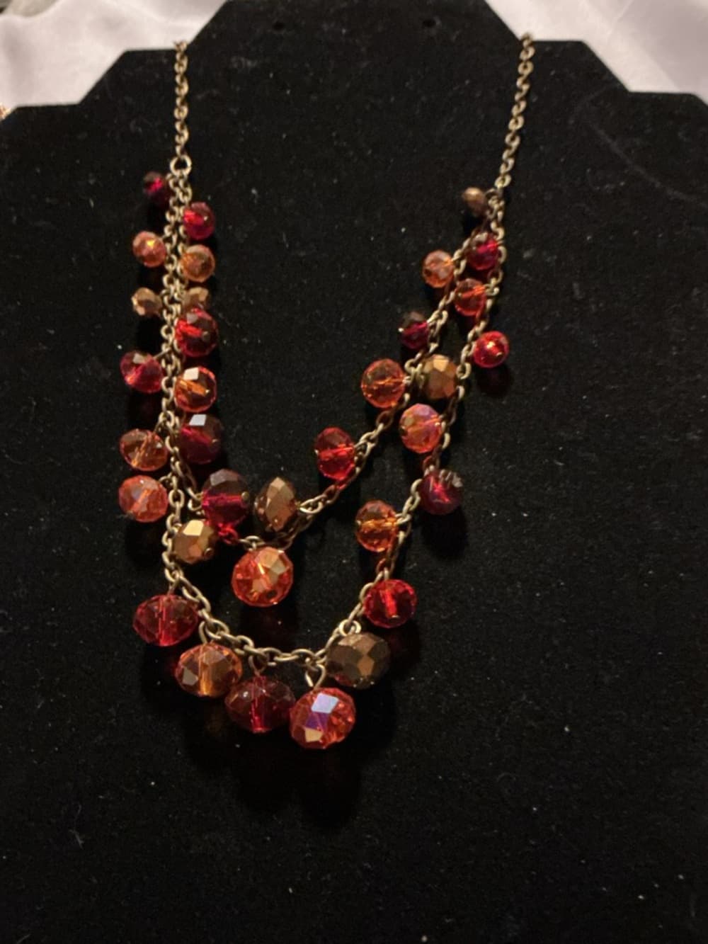 Red Crystal Beaded Necklace Gold Tone Multi Strand Statement Jewelry - Thumbnail 2