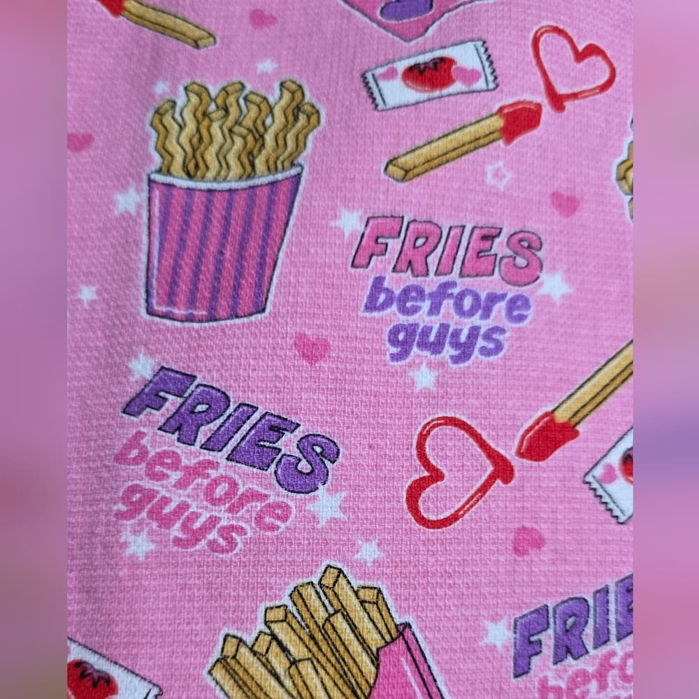 Fries Before Guys Kitchen Towel Pink Reversible Terry Cloth Funny Cute Gift NWT