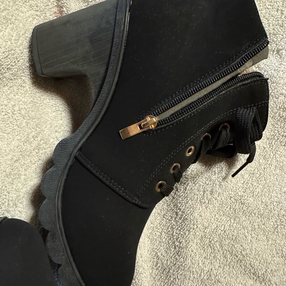 **Cato Black Lace Up Ankle Boots Leopard Lining Chunky Heel Booties - Thumbnail 3