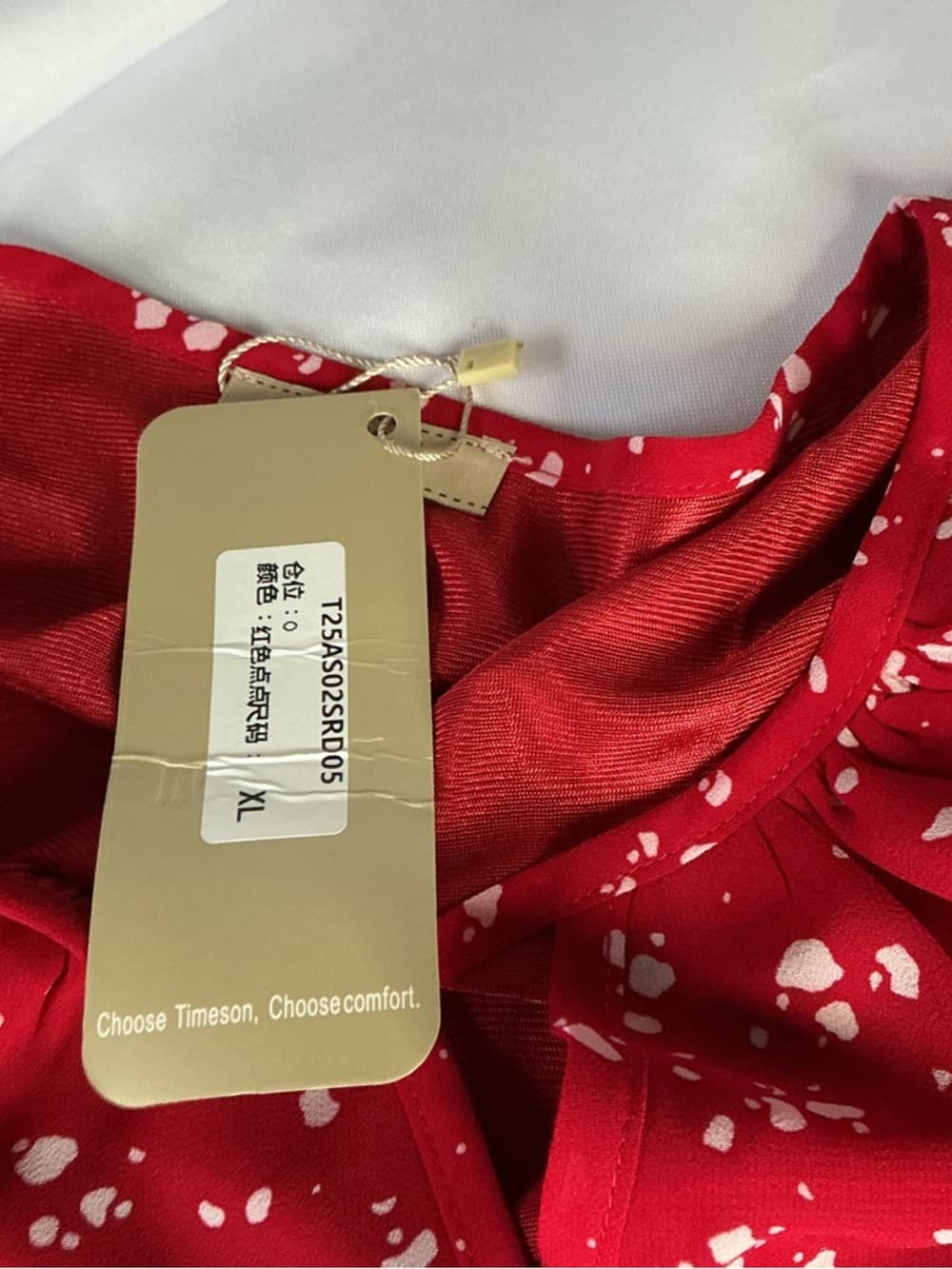 ⭐ NWT Timeson Red White Print Blouse Ruffle Sleeve Top XL - Thumbnail 2
