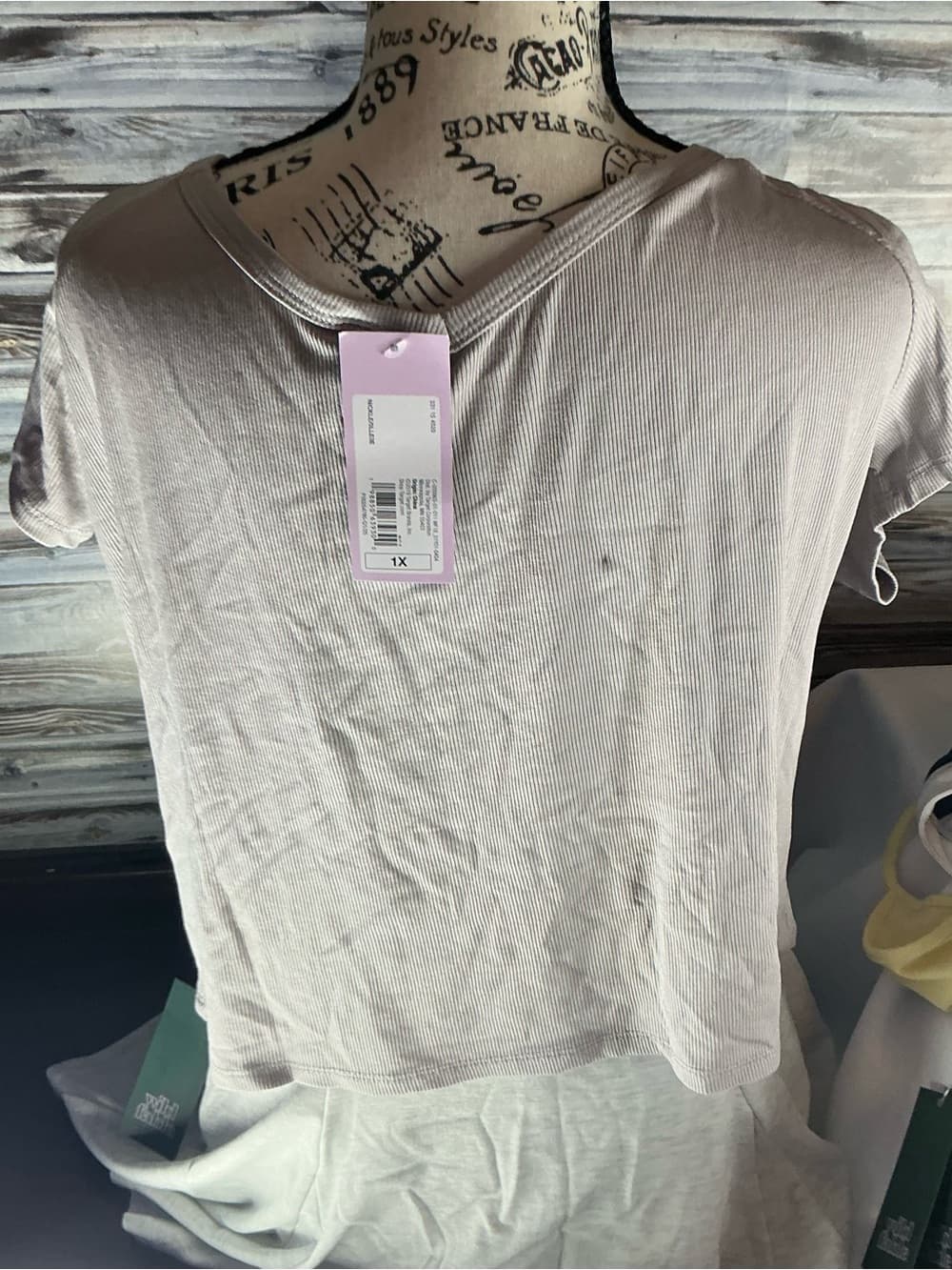 ⭐ Beige Ribbed Cropped Tee Soft Stretch Casual Top 1X - Thumbnail 2