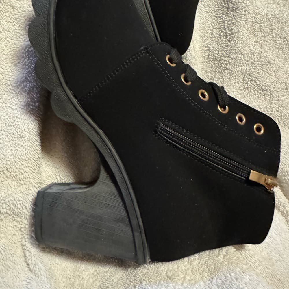 **Cato Black Lace Up Ankle Boots Leopard Lining Chunky Heel Booties - Thumbnail 4
