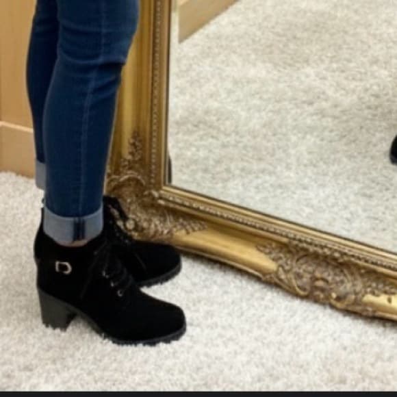 **Cato Black Lace Up Ankle Boots Leopard Lining Chunky Heel Booties - Thumbnail 11