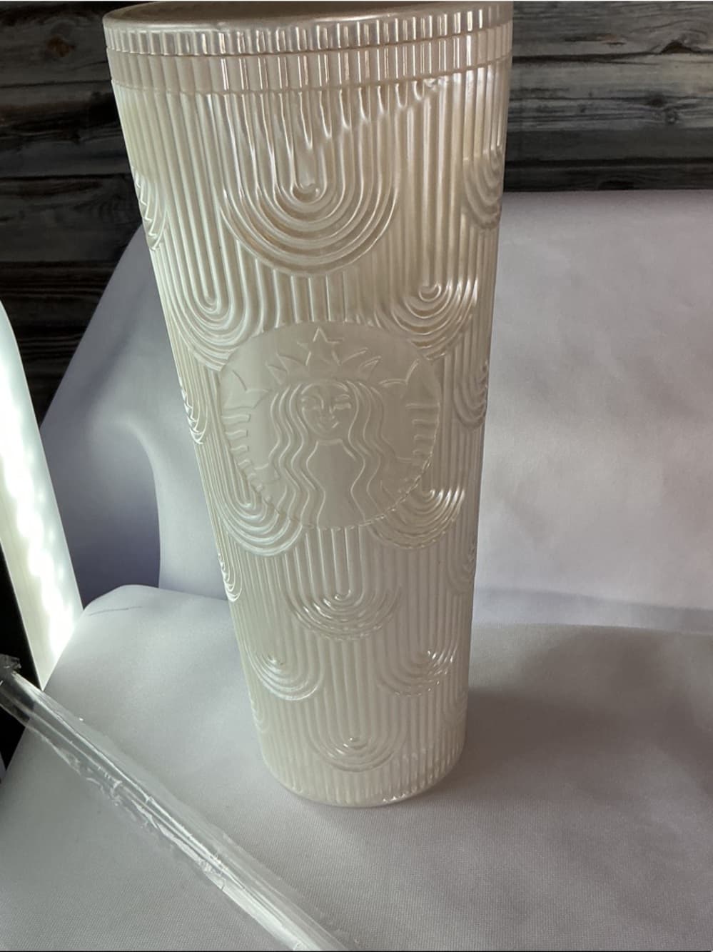 ★ Starbucks White Textured Siren Cold Cup Tumbler With Lid 24oz - Thumbnail 5