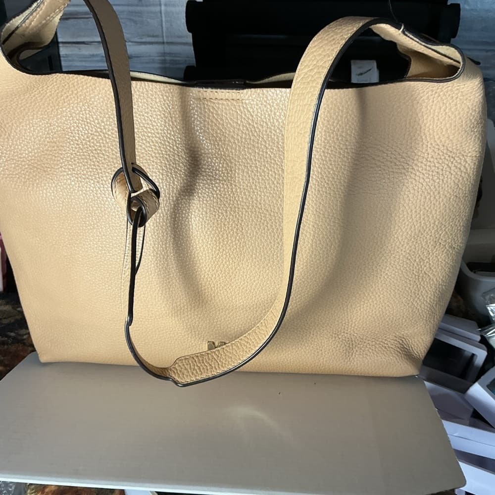 ⭐ Michael Kors Cream Pebbled Leather Tote Shoulder Bag Large Carryall - Thumbnail 7