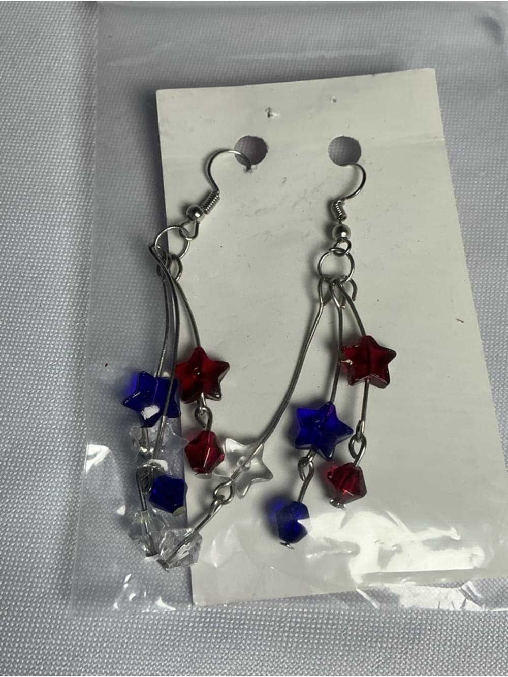 Red White Blue Star Beaded Dangle Earrings Patriotic USA Holiday - Thumbnail 3