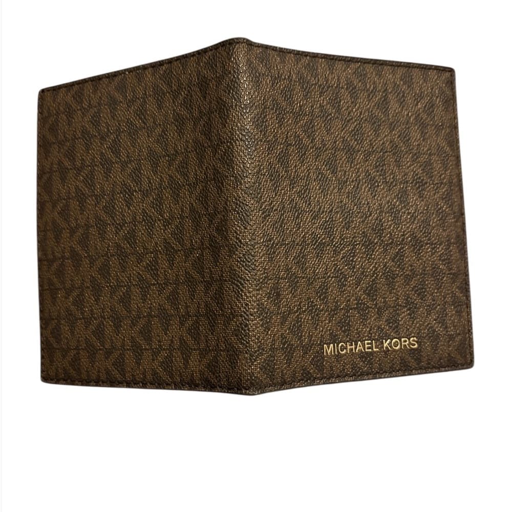 Michael Kors MK Brown Logo Bifold Wallet Card Holder Leather - Thumbnail 2