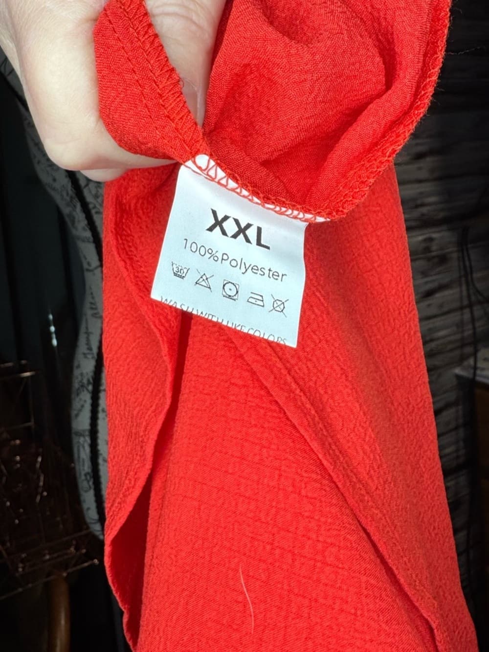 ⭐ Bright Red Textured Blouse XXL Long Sleeve Smocked Cuff Top - Thumbnail 4