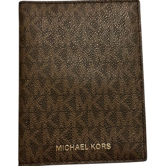 Michael Kors MK Brown Logo Bifold Wallet Card Holder Leather - Thumbnail 4