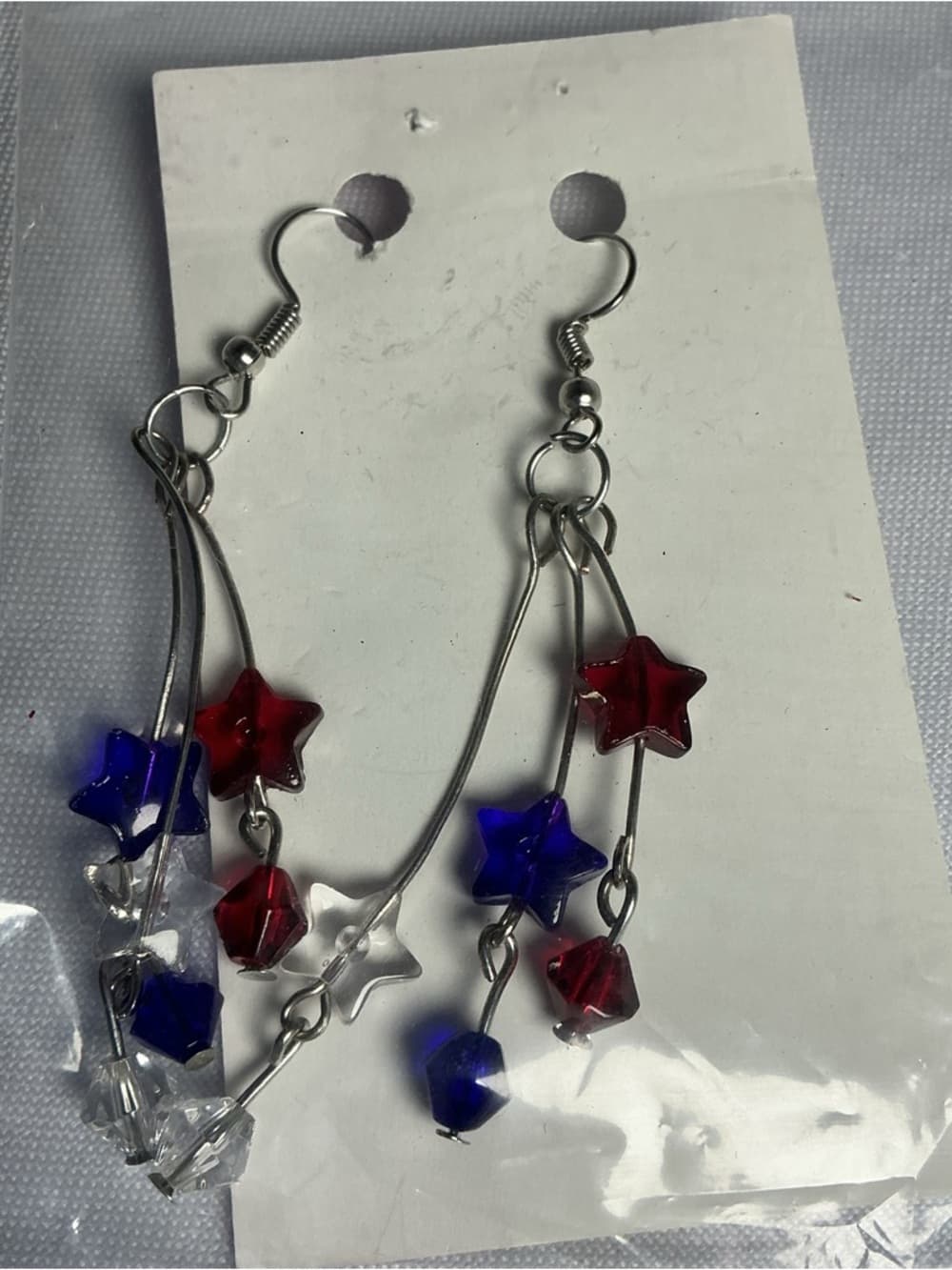 Red White Blue Star Beaded Dangle Earrings Patriotic USA Holiday