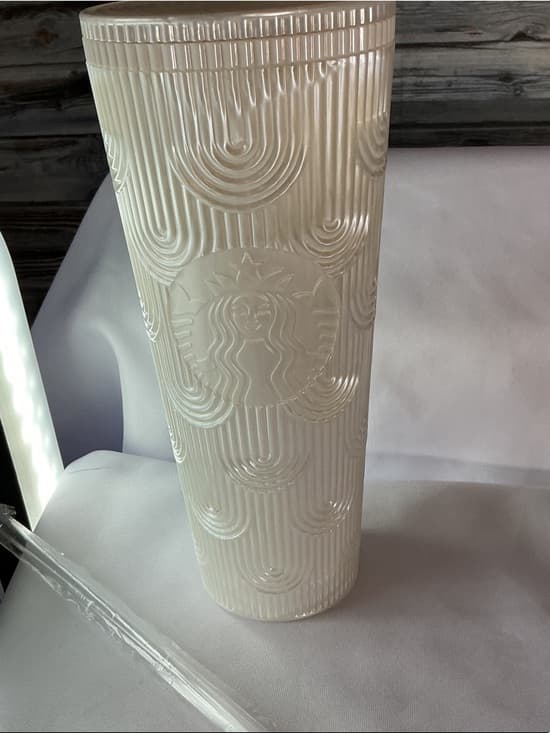 ★ Starbucks White Textured Siren Cold Cup Tumbler With Lid 24oz - Thumbnail 6