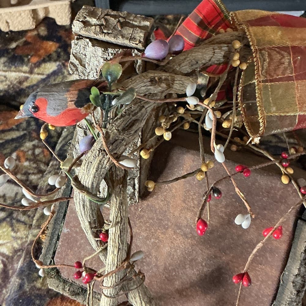 Charming Rustic Birdhouse with Bell and Red Accents - Thumbnail 5