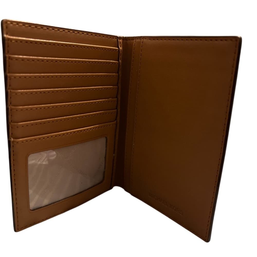 Michael Kors MK Brown Logo Bifold Wallet Card Holder Leather