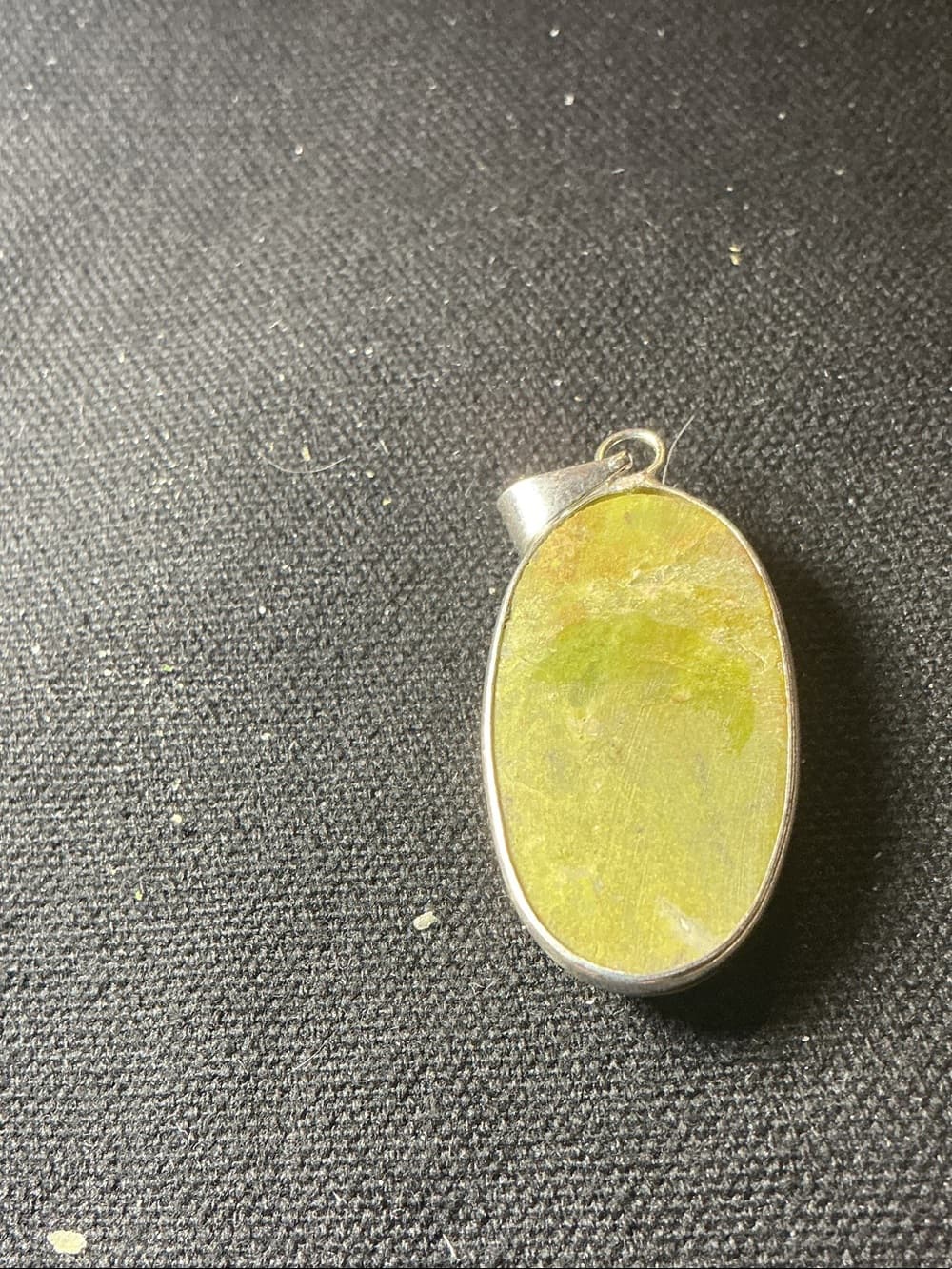 ⭐ Green Oval Stone Pendant Silver Tone Boho Earthy Minimalist Charm - Thumbnail 3