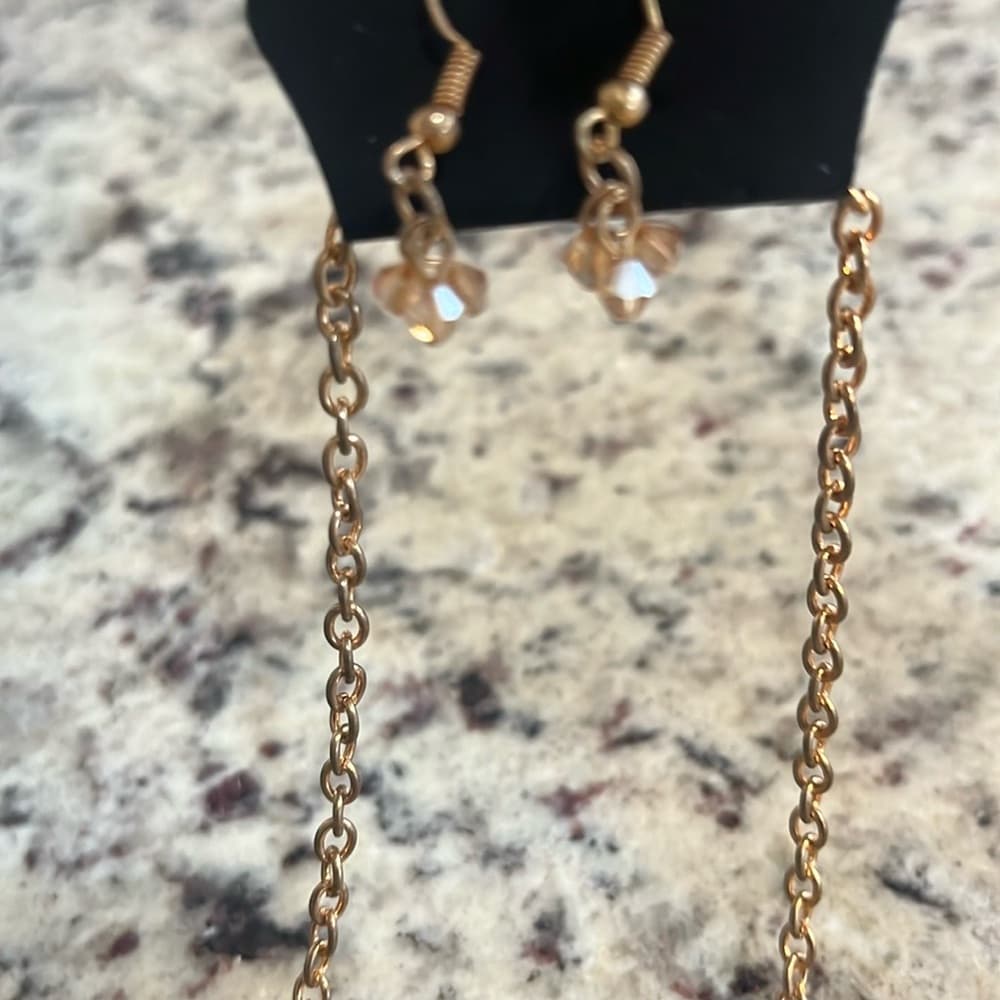 Gold Tone Chain Fringe Statement Necklace Beaded Dangle Bib Style - Thumbnail 8