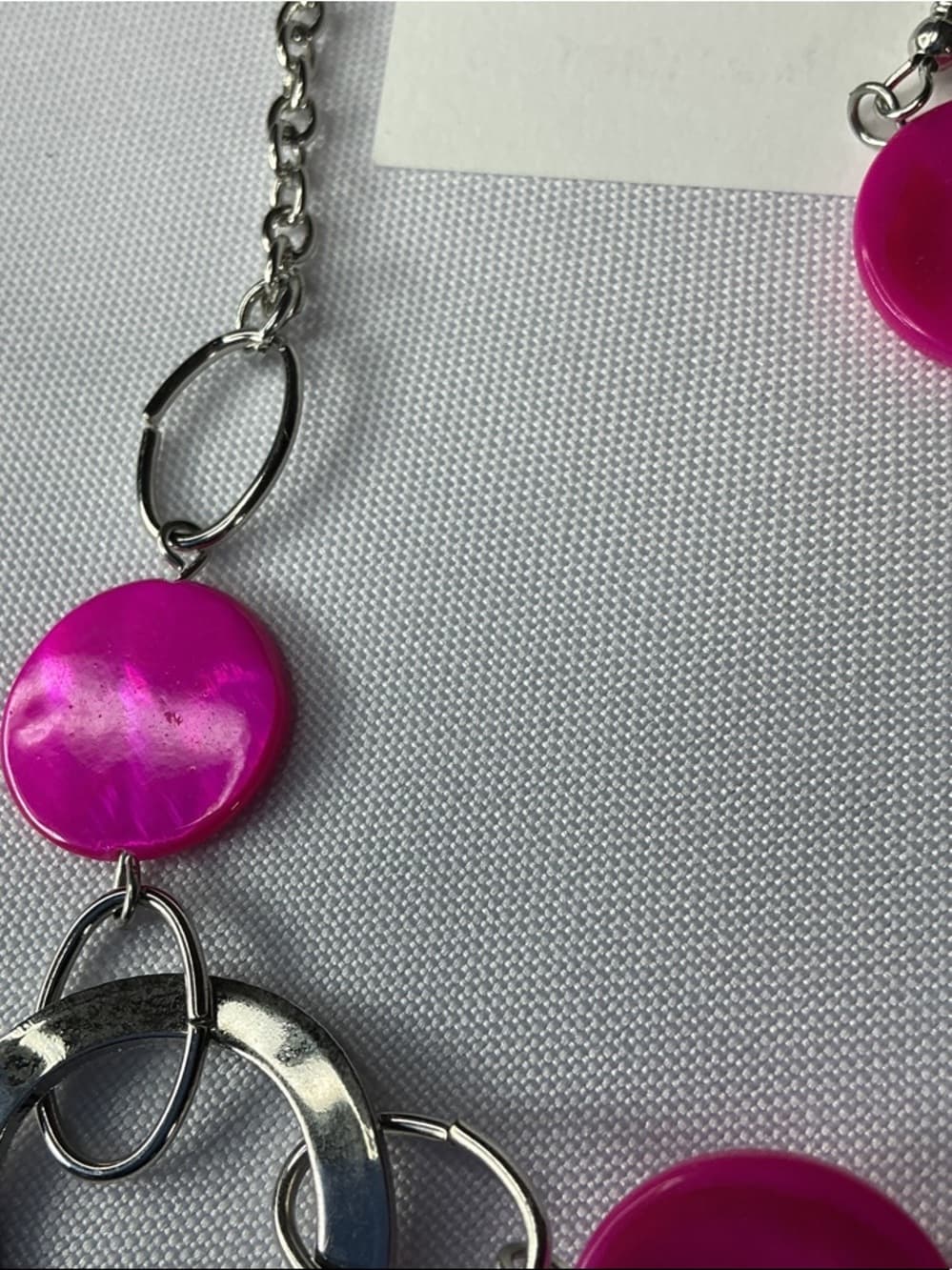 Hot Pink Statement Necklace & Earrings Set Silver Tone Bold Jewelry - Thumbnail 3