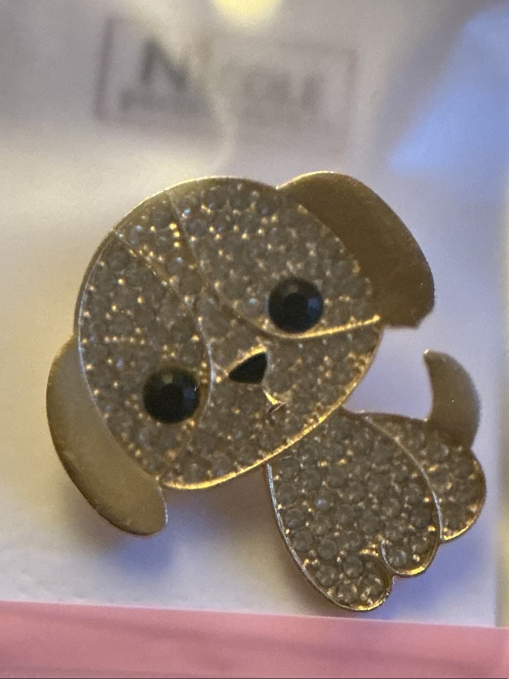 ⭐ Cute Crystal Puppy Dog Brooch Sparkly Gold Tone Statement Pin