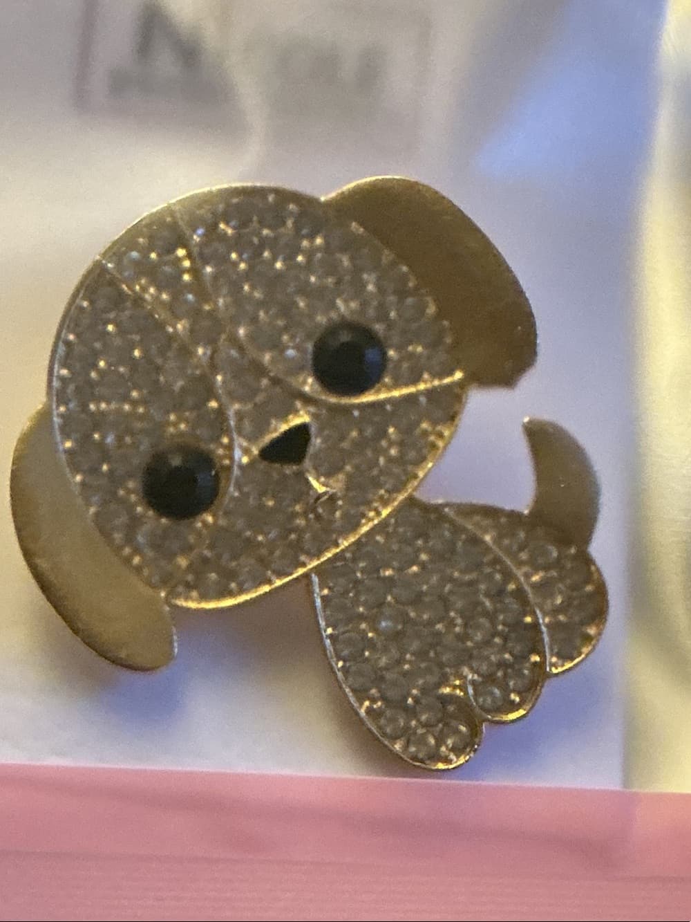 ⭐ Cute Crystal Puppy Dog Brooch Sparkly Gold Tone Statement Pin - Thumbnail 2