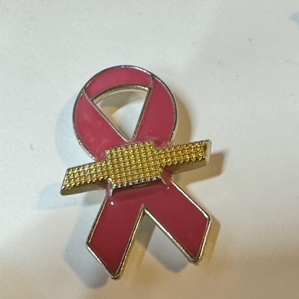 Pink and Gold Awareness Ribbon Brooch